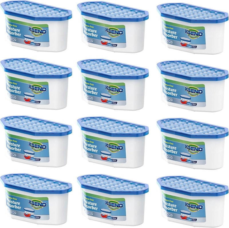Ksend Moisture Absorbers, 12 Pack, Compact Dehumidifier for Closet, Efficient Humidity Absorber Boxes, Moisture Absorber for Closet, Odor Eliminator with Fragrance Free, Blue, 6.4oz, 300ml - Image 1